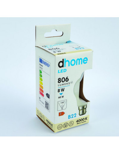 AMPOULE LED C STD B22 4000K 806LM DHOME A60-8 B22 4000K 806LM