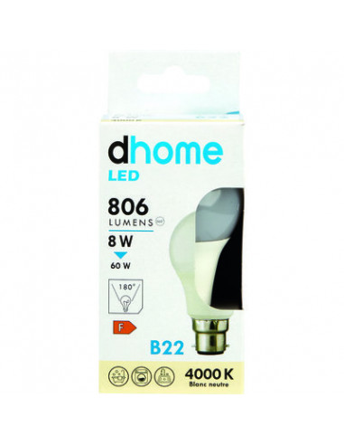 AMPOULE LED C STD B22 4000K 806LM DHOME A60-8 B22 4000K 806LM