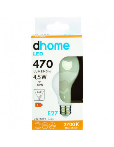 AMPOULE LED C STD OP E27 2700K 470 DHOME A60-5M E27 2700K 470LM