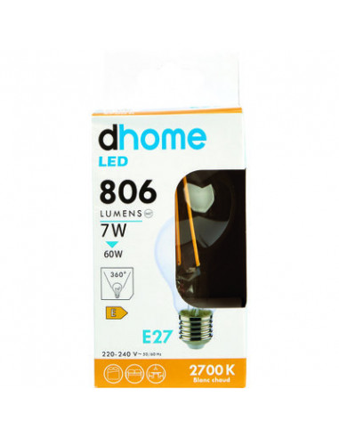 AMPOULE LED C STD CL E27 2700K 806 DHOME A60-5C E27 2700K 806LM