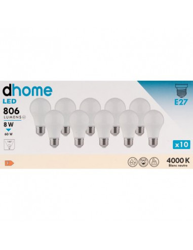 AMPOULE LED C STD E27 4000K 806/10 DHOME A60-8 E27 4000K 806L /10