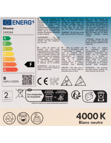 AMPOULE LED C STD E27 4000K 806/10 DHOME A60-8 E27 4000K 806L /10