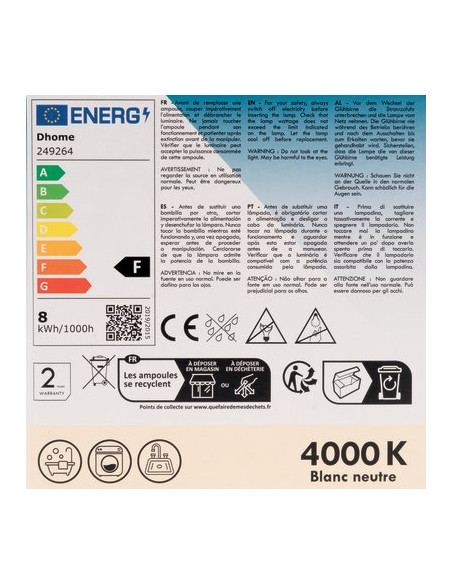 AMPOULE LED C STD E27 4000K 806/10 DHOME A60-8 E27 4000K 806L /10