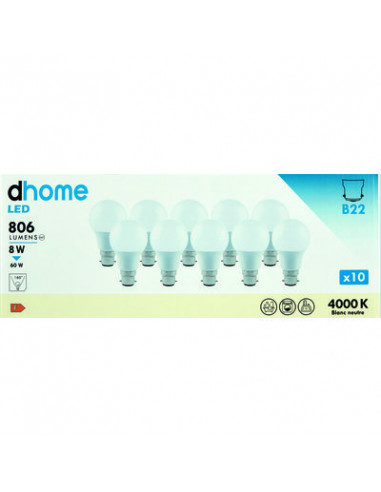 AMPOULE LED C STD B22 4000K 806/10 DHOME A60-8 B22 4000K 806L /10