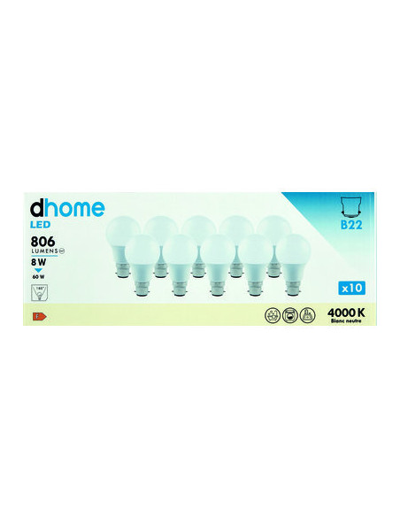 AMPOULE LED C STD B22 4000K 806/10 DHOME A60-8 B22 4000K 806L /10