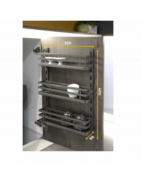 Kit de Titane de rangement des épices pour meuble de cuisine ou élément haut Acier Gris antracite EMUCA 8946435