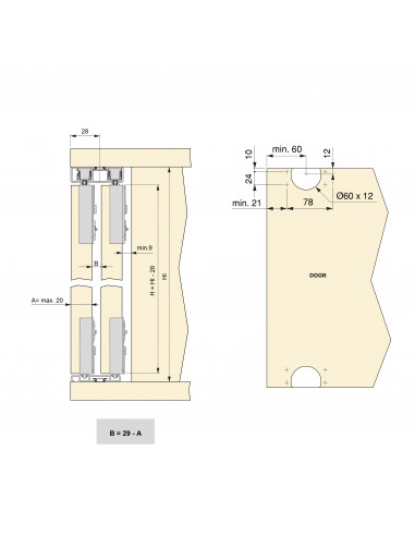 Kit ferrures Flow2 2 portes coulissantes et armoire fermeture souple rails surface 2,35m Anodisé mat EMUCA 6213762
