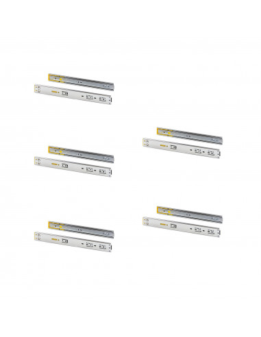 Lot 5 coulisses tiroirs roulement billes 45mm 450mm coulissement complet push fermeture souple zingué EMUCA 4303305