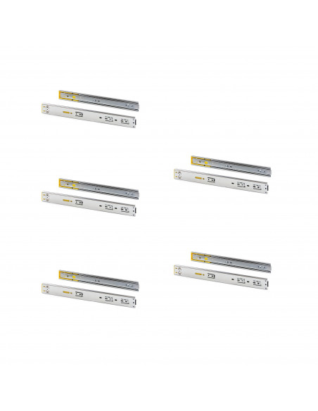 Lot 5 coulisses tiroirs roulement billes 45mm 450mm coulissement complet push fermeture souple zingué EMUCA 4303305