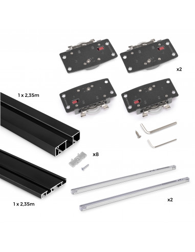 Kit ferrures Flow2 2 portes coulissantes et armoire fermeture souple rails surface 2,35m Peint en noir EMUCA 6213714