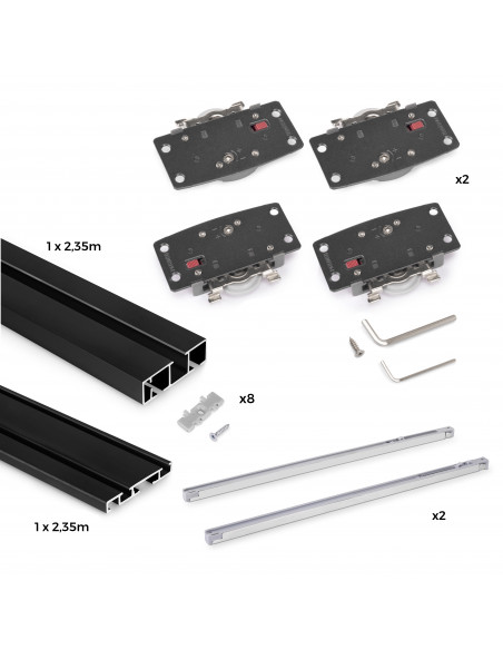Kit ferrures Flow2 2 portes coulissantes et armoire fermeture souple rails surface 2,35m Peint en noir EMUCA 6213714