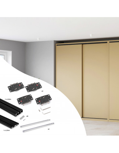 Kit ferrures Flow2 2 portes coulissantes et armoire fermeture souple rails surface 2,35m Peint en noir EMUCA 6213714