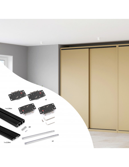 Kit ferrures Flow2 2 portes coulissantes et armoire fermeture souple rails surface 2,35m Peint en noir EMUCA 6213714