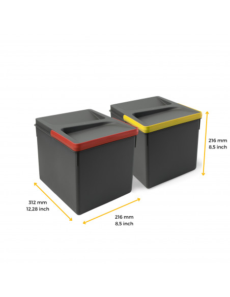 Kit Recycle poubelle recyclage pour tiroir cuisine Hauteur Recycle 216mm 2x12litres Gris antracite Plastique EMUCA 8197623