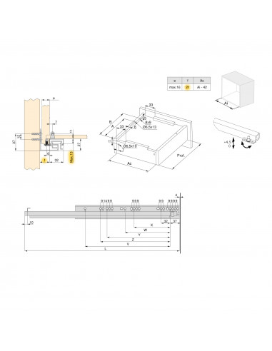 Jeu de coulisses pour tiroirs argent Coulisse coulissante avec fermeture souple profondeur 350mm Acier Zingué EMUCA 3120205
