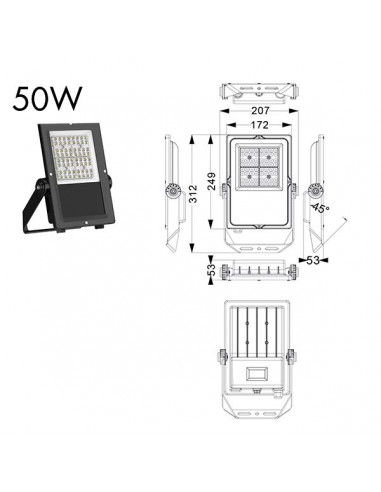 PROJECTEUR ROCK ASYMETRIQUE 50W 3000K IP67 ASLED ROCK8BCA50
