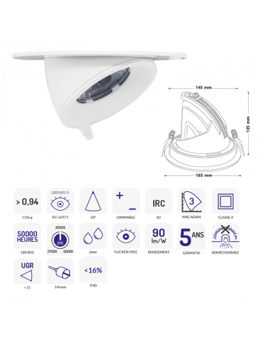 DOWNLIGHT SAMBA BLANC 30W ZIGBEE 3000-5000K ASLED SAM30WZIG