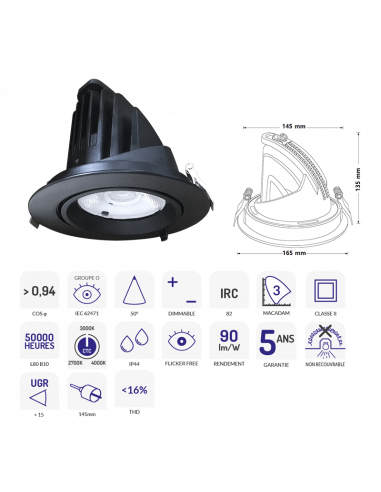 DOWNLIGHT SAMBA NOIR 28-38W CTC 3000-5700K ASLED SAM38BCTC