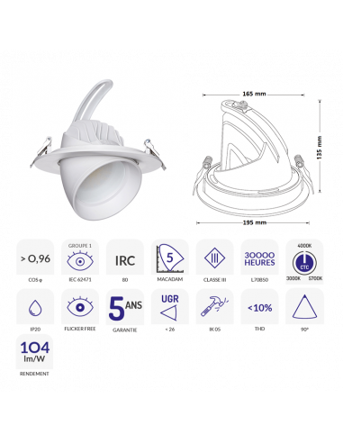 DOWNLIGHT SAMBA NOIR 28-38W SEERA CTC 3000K/3500K/4000K ASLED SAM38BSEE