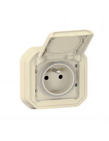 Prise de courant avec volet Plexo complet encastré avec griffes sable LEGRAND 070075