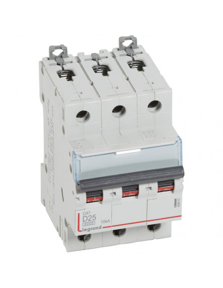 Disjoncteur DX³6000 10kA arrivée haute et départ bas à vis 3 Pôles 400V 25A courbe D pour peigne HX³ traditionnel LEGRAND 408061