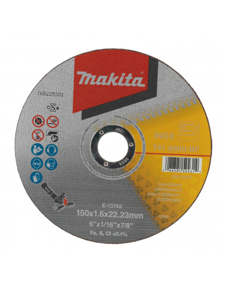 Disque à tronçonner métal et inox fin 150X1.6mmX22,23mm MAKITA E-13742