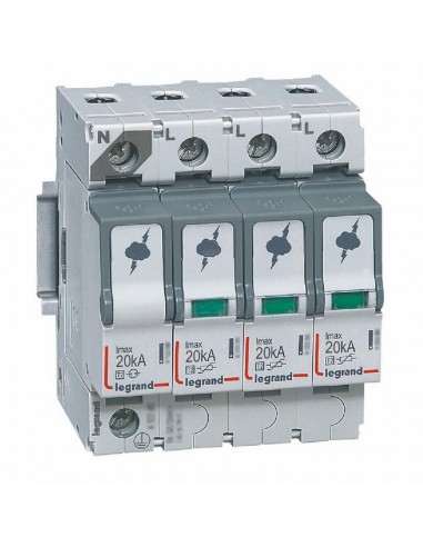Parafoudre basse tension type T2 Imax 20kA/pôle 3P+N 320V 4 modules LEGRAND 412225
