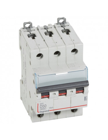 Disjoncteur DX³6000 10kA arrivée haute et départ bas à vis 3 Pôles 400V 50A courbe D LEGRAND 408064