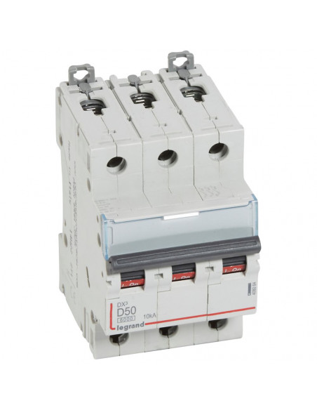Disjoncteur DX³6000 10kA arrivée haute et départ bas à vis 3 Pôles 400V 50A courbe D LEGRAND 408064