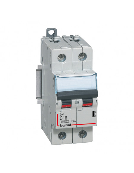 Disjoncteur DX³6000 arrivée haute et départ bas à vis 2 Pôles 230V à 400V 16A courbe C 2 modules  LEGRAND 407784