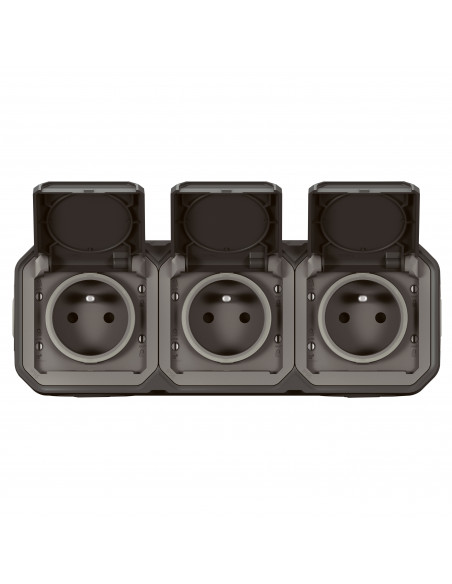Triple prise de courant horizontale avec volet Plexo complet saillie -anthracite LEGRAND 070066