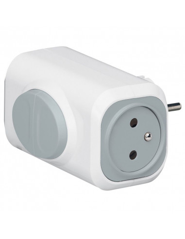 Fiche biplite avec 2 prises de courant 2P+T latérales 16A 230V 3680W avec bouton d'extraction blanc et gris LEGRAND 050637