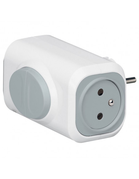 Fiche biplite avec 2 prises de courant 2P+T latérales 16A 230V 3680W avec bouton d'extraction blanc et gris LEGRAND 050637