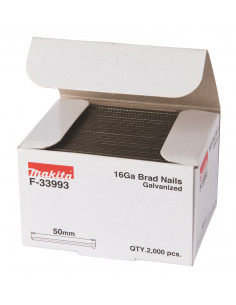 2000 Clous brads T 16 Ga galvanisés, pour cloueurs (GF600, DBN600, SKN16, NT65A, IM65) MAKITA F-33993 2