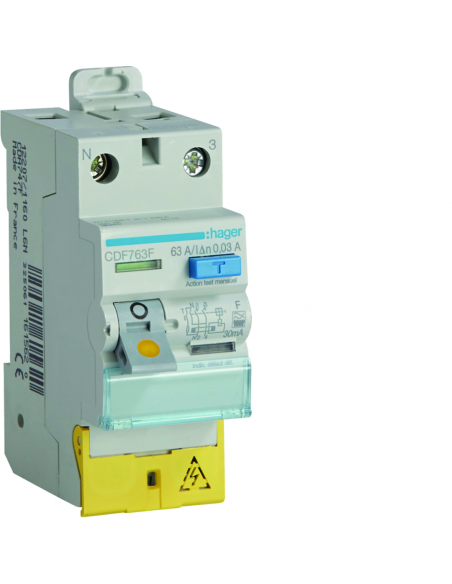 Interrupteur différentiel 2 Pôles 63A 30mA type F Bornes décalées HAGER CDF763F