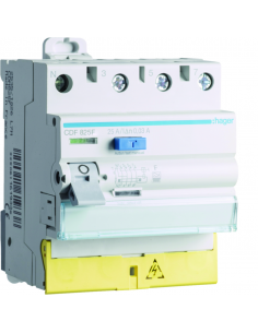Interrupteur différentiel 3P+N 25A 30mA type F Bornes décalées HAGER CDF825F