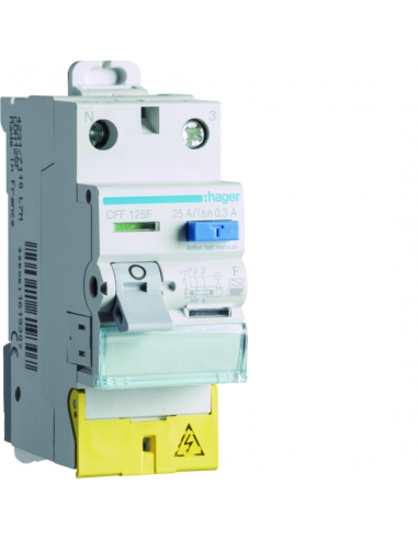 Inter diff 1P+N 25A 300mA type F Bornes décalées HAGER CFF125F