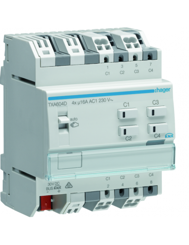 Module 4 sorties 16A/230V~ adapte pour charges capacitives / New Easy HAGER TXA604D