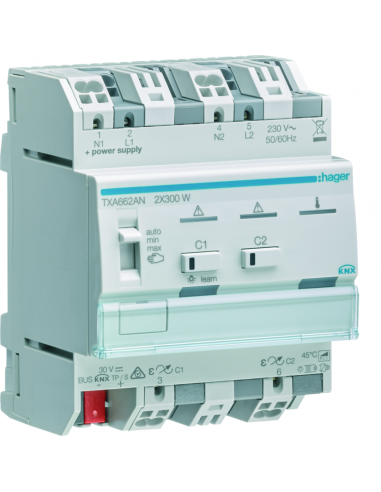 Module 2 sorties variation éclairage 300W par voie / New Easy / Parallélisation HAGER TXA662AN