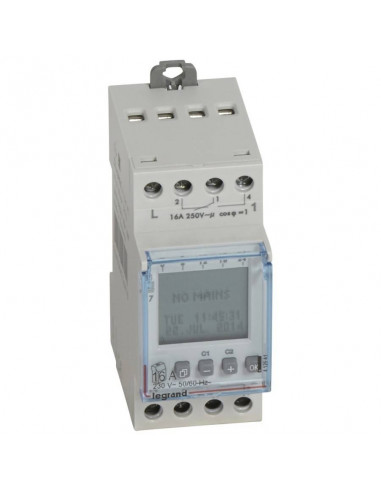 Interrupteur horaire digital modulaire programmable journalière ou hebdomadaire 2 sorties 16A 250V 230V LEGRAND 412641