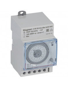 Interrupteur horaire analogique modulaire programmable automatique hebdomadaire 1 sortie 16A 250V~ 3 modules LEGRAND 412828