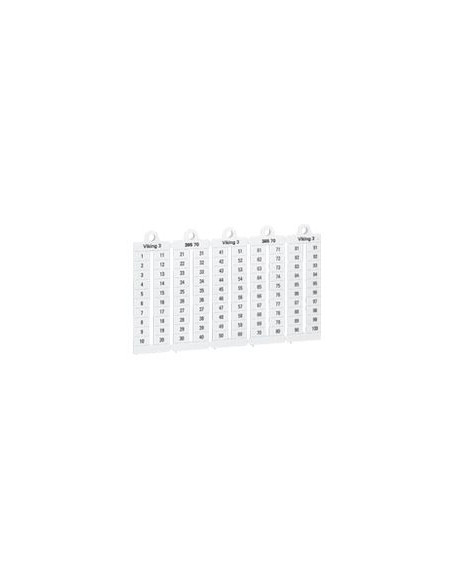 100 repères à lecture horizontale pour bloc de jonction viking 3 pas 5mm avec chiffres 1 à 100 LEGRAND 039510