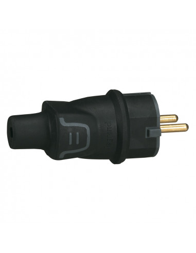 Fiche caoutchouc 2P+T 16A IP44 standard germanique à sortie droite noire LEGRAND 050342