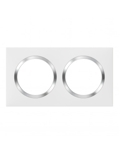 Plaque carrée Dooxie 2 postes finition blanc avec bague effet chrome LEGRAND 600842