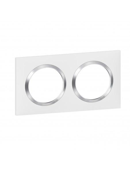 Plaque carrée Dooxie 2 postes finition blanc avec bague effet chrome LEGRAND 600842