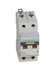 Disjoncteur DX³10000 16kA arrivée haute et départ bas à vis 2 Pôles de 230V à 400V 10A courbe C 2 modules LEGRAND 409219 2