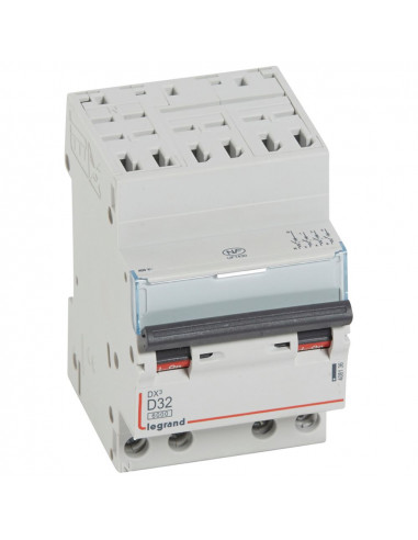 Disjoncteur DX³6000 10kA départ bas à vis 4 Pôles 400V 32A courbe D pour peigne HX³ optimisé LEGRAND 408136