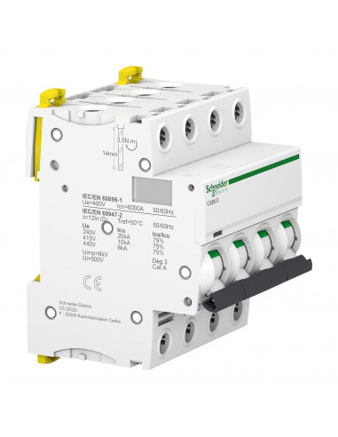 Disjoncteur Acti9 iC60N 4 Pôles 40A courbe D SCHNEIDER A9F75440