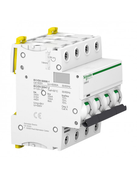 Disjoncteur Acti9 iC60N 4 Pôles 40A courbe D SCHNEIDER A9F75440