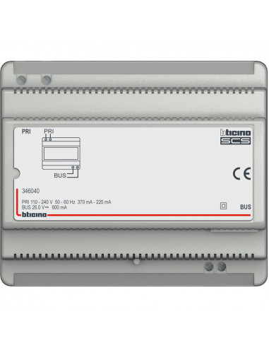 Alimentation modulaire pour installation audio 2 fils 230V 0,6A 6 modules DIN BTICINO 346040